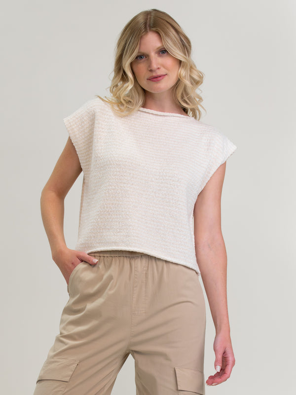 Woman wearing the Square Knit Tee by Margaret O'Leary.