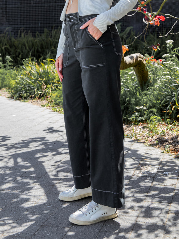 Woman wearing the Parker Pant in Black by Margaret O'Leary.
