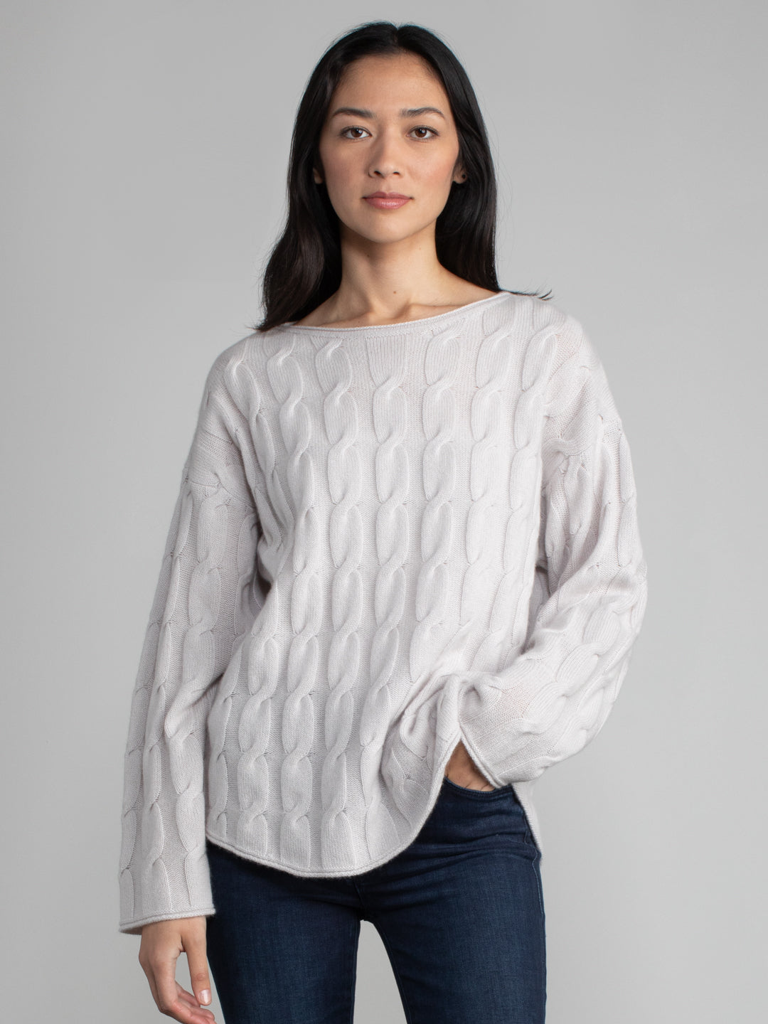 SHIRTTAIL CABLE PULLOVER Margaret O Leary