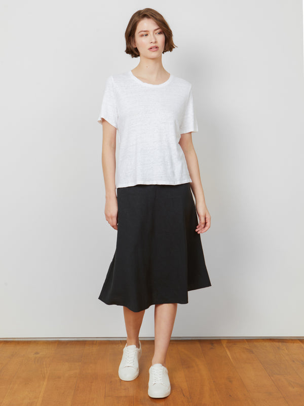 Woman wearing the Frances Short Sleeve Tee in White by Margaret O'Leary.