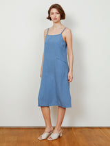 Woman wearing the Calistoga Double Strap Dress in Moonlight by Margaret O'Leary.