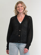 Woman wearing the Beach Cardigan by Margaret O'Leary.