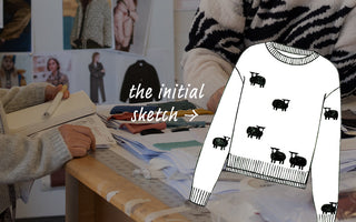 A sketch of the Sheep Jumper and the Margaret O'Leary design studio.