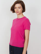 Woman wearing the cashmere tee  by Margaret O'Leary.