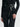 Person wearing a black textured outfit with a black belt by Margaret O'Leary on a white background