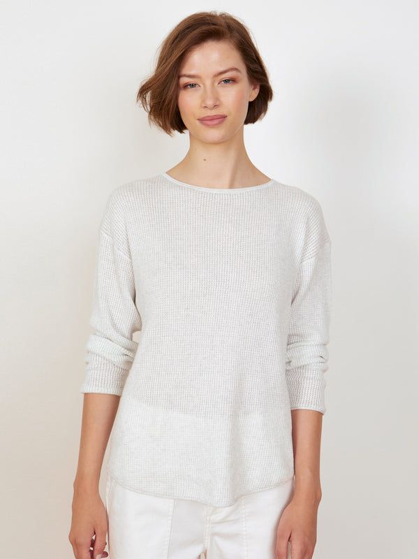 Woman wearing the Shirttail Easy Boatneck by Margaret O'Leary.