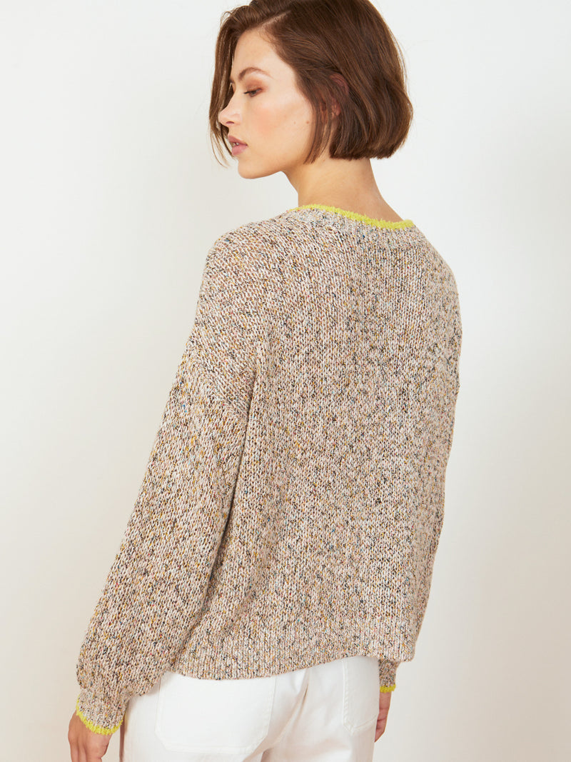 Woman wearing the Frankie Pullover in Sprinkles by Margaret O'Leary.