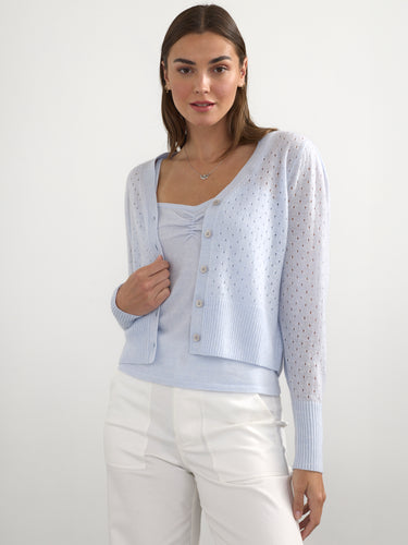 The Perforated Vee Cardigan by Margaret O'Leary.