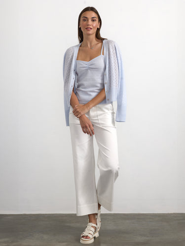 The Perforated Vee Cardigan by Margaret O'Leary.