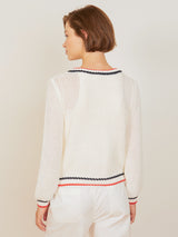 Woman wearing the Jordan Cardi in Ivory Mix by Margaret O'Leary.