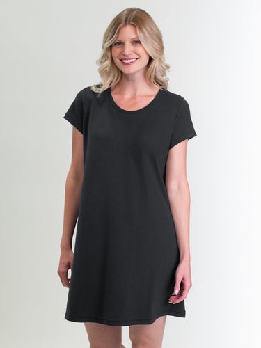 Woman wearing the Simple T-Shirt Dress by Margaret O'Leary.