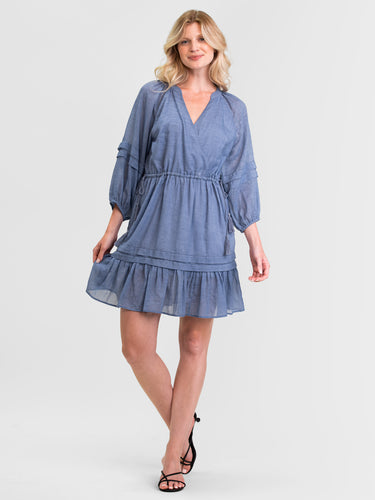 Woman wearing the Bettina Chambray Dress Margaret O'Leary.