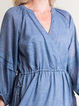 Woman wearing the Bettina Chambray Dress Margaret O'Leary.