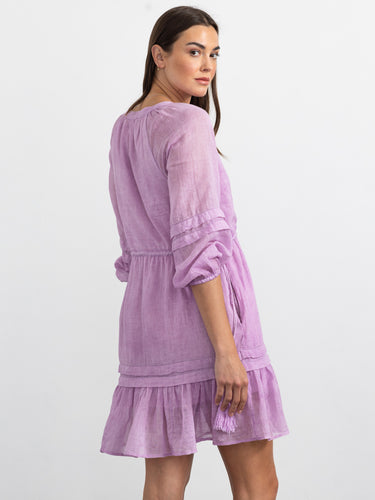 Woman wearing the Bettina Chambray Dress Margaret O'Leary.