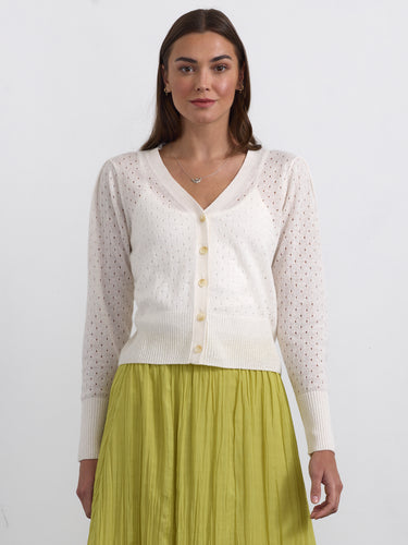 The Perforated Vee Cardigan by Margaret O'Leary.