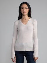 Female model in white waffle long sleeve
