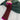 Close-up of Cashmere Texting Gloves by Margaret O’Leary, burgundy fingerless gloves with magenta trim styled with a white sweater and green wrap scarf.