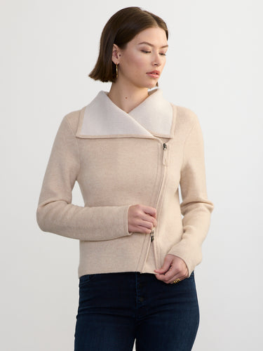 Woman wearing the St Bridget Jacket by Margaret O'Leary.