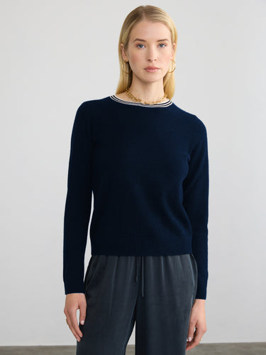 Woman wearing the Cashmere Crew by Margaret O'Leary.