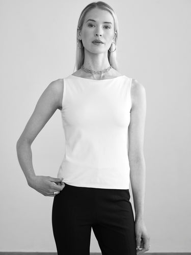 STRETCH PIMA BOAT NECK TANK by Margaret O'Leary