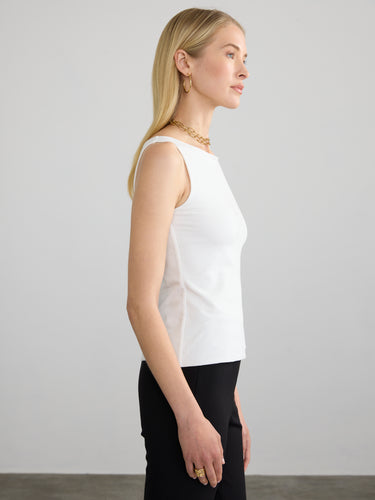 STRETCH PIMA BOAT NECK TANK by Margaret O'Leary