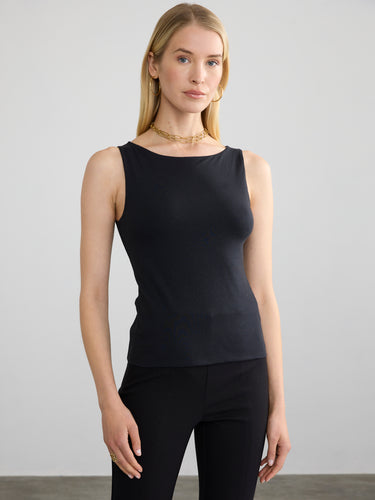 STRETCH PIMA BOAT NECK TANK by Margaret O'Leary