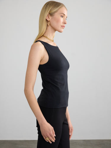 STRETCH PIMA BOAT NECK TANK by Margaret O'Leary