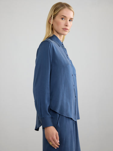 Woman wearing the Silk Shirt by Margaret O'Leary.