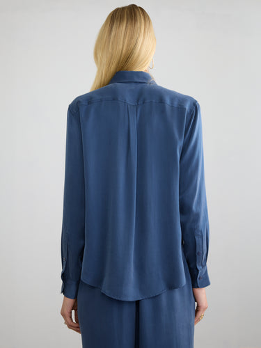 Woman wearing the Silk Shirt by Margaret O'Leary.