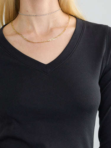 RIBBED COTTON L/S V-NECK by Margaret O'Leary