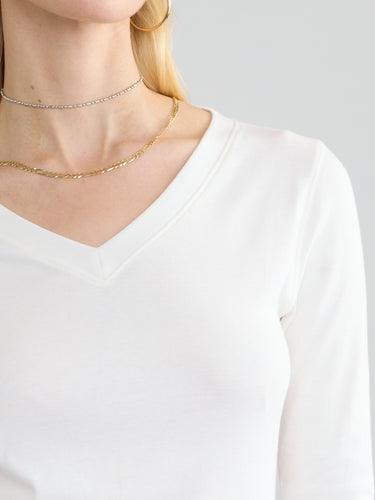 RIBBED COTTON L/S V-NECK by Margaret O'Leary