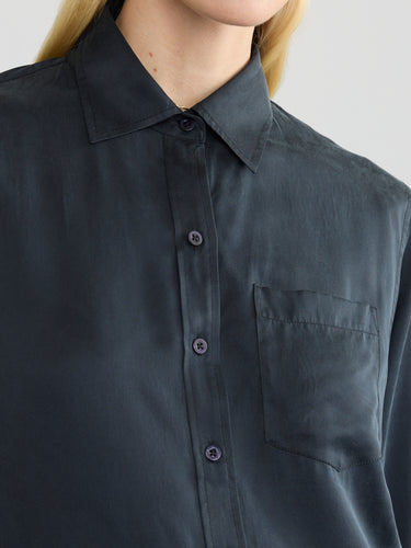 Woman wearing the Silk Shirt by Margaret O'Leary.