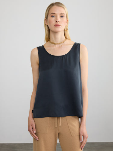 Woman wearing the Silk Tank by Margaret O'Leary.