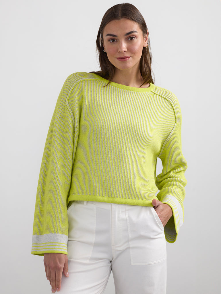 Margaret O'Leary Cashmere-Linen Polo Sweater in Meringue/Banana