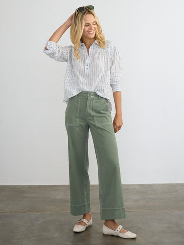 Woman wearing the Parker Pant by Margaret O'Leary.