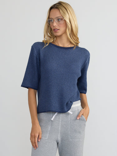 Woman wearing the Jill Waffle Tee by Margaret O’Leary