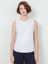 Woman wearing the Quinn Tank in White by Margaret O'Leary.