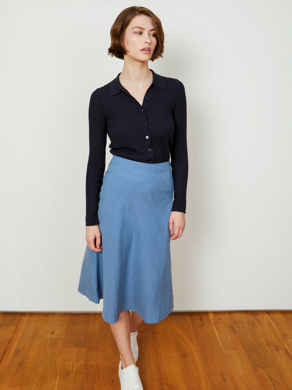 Woman wearing the Provence Circle Skirt in Moonlight by Margaret O'Leary.