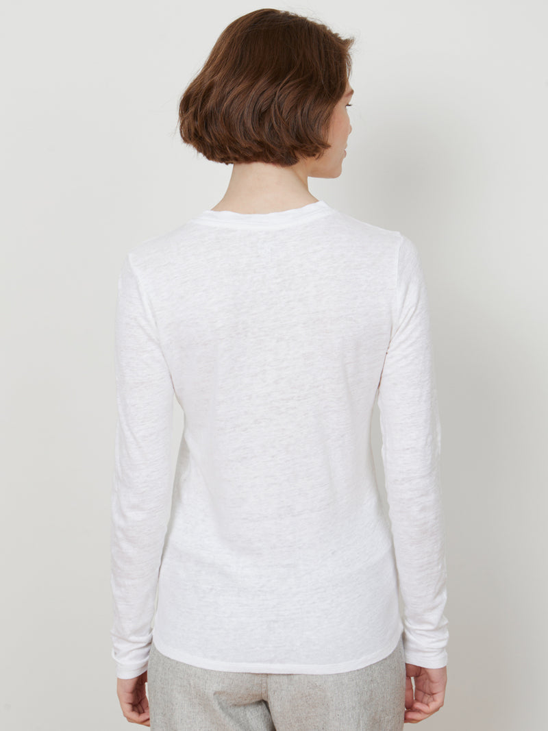Woman wearing the Orla Long Sleeve Tee in Antique Grey by Margaret O'Leary.