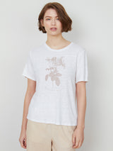 Woman wearing the Frances Short Sleeve Tee in Sepia Rose by Margaret O'Leary.