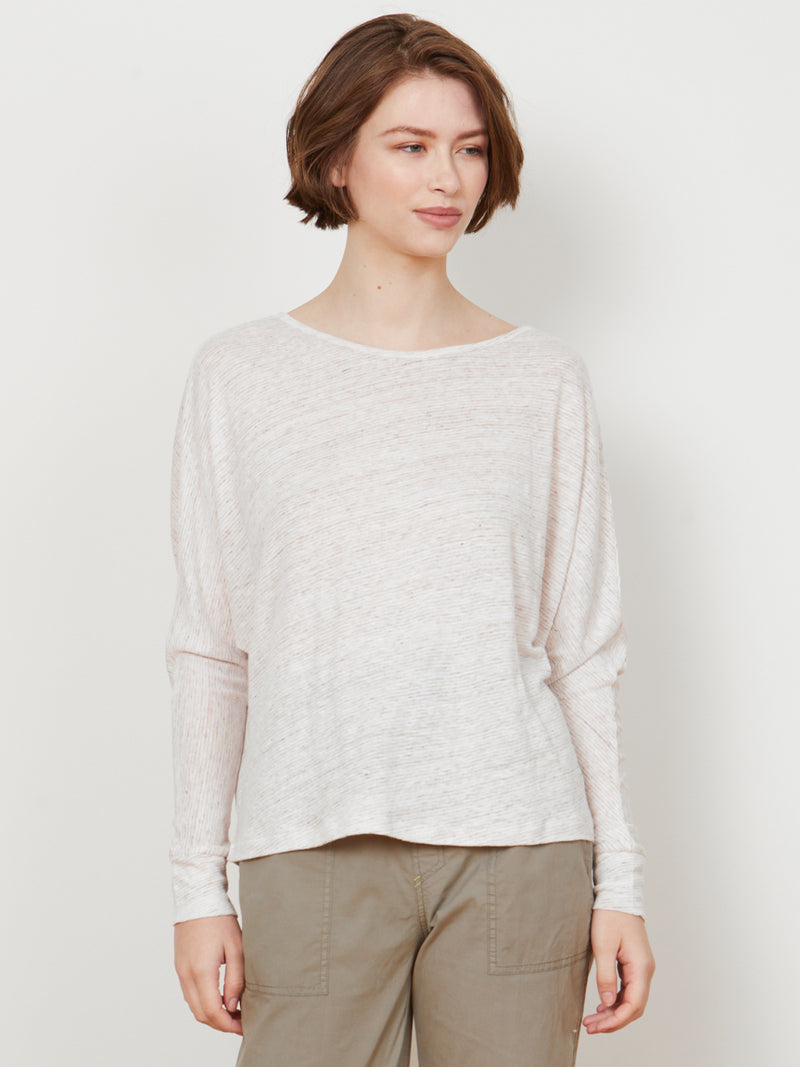 Woman wearing the Long Sleeve Tee in Eco Stripe by Margaret O'Leary.