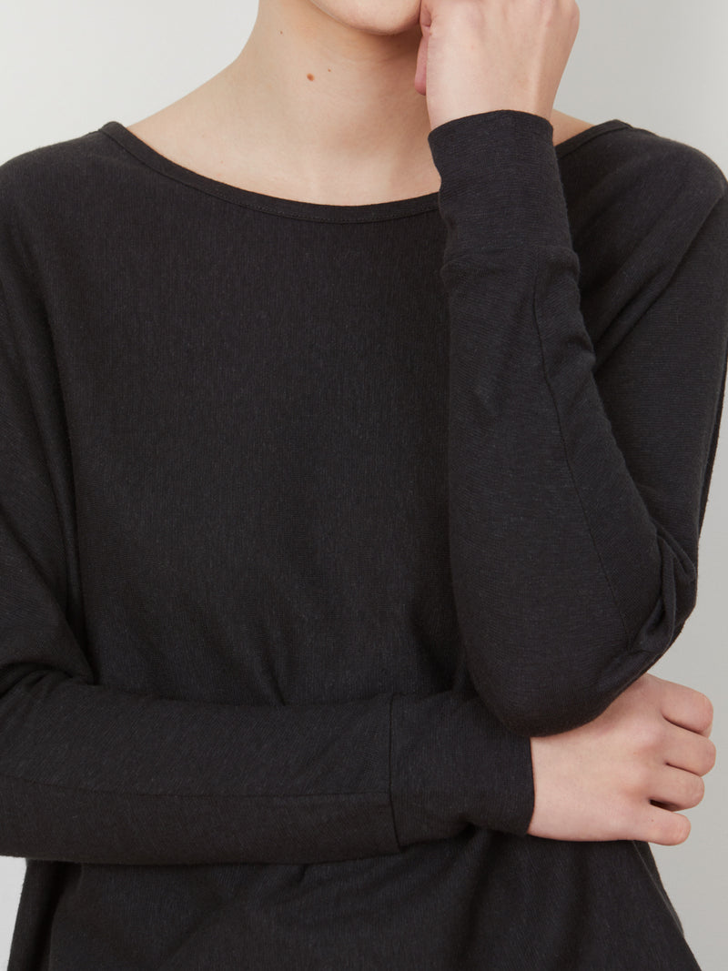 Woman wearing the Long Sleeve Tee in Eco Black by Margaret O'Leary.