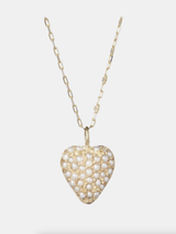14 karat gold necklace and delicate freshwater pearls heart-shaped pendant.