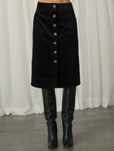Front view of the black button up skirt.