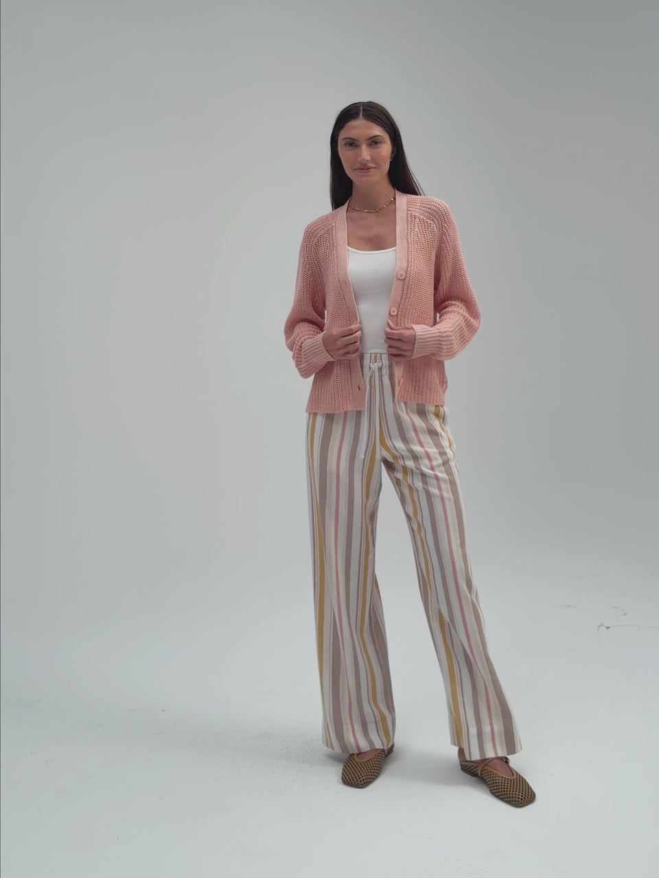 The Beach Cardigan by Margaret O’Leary, lightweight knit cardigan with relaxed fit and open front.