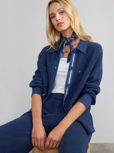 Woman wearing the cotton waffle collection by Margaret O'Leary.