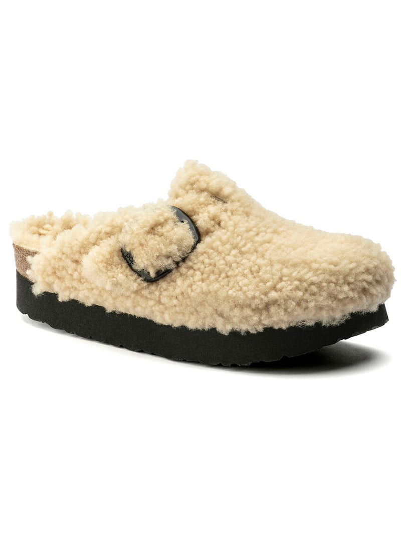 Birkenstock BOSTON BIG BUCKLE PLATFORM in Teddy Eggshell