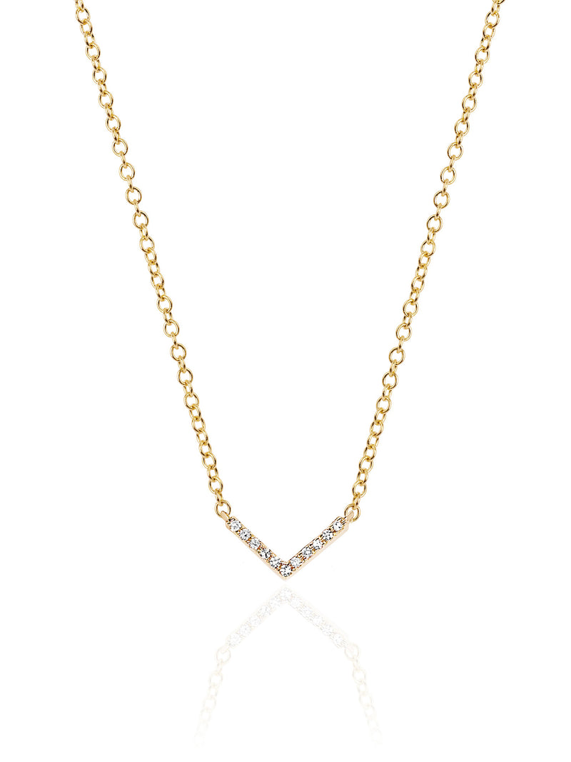 mini diamond chevron necklace boasts 0.03 carats of diamond set in 14k gold
