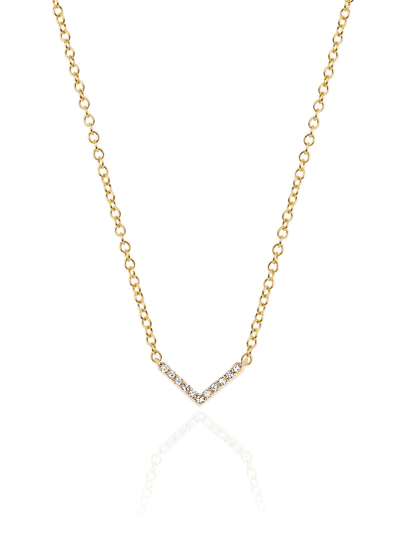 mini diamond chevron necklace boasts 0.03 carats of diamond set in 14k gold