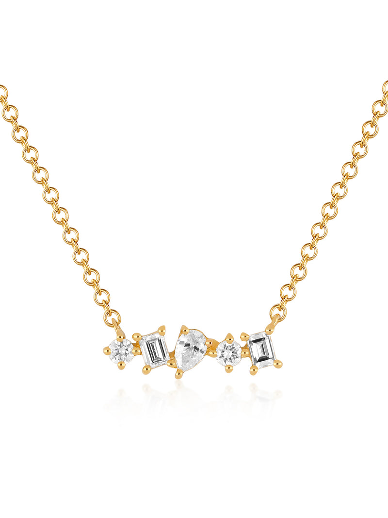 MULTI FACETED DIAMOND MINI BAR NECKLACE